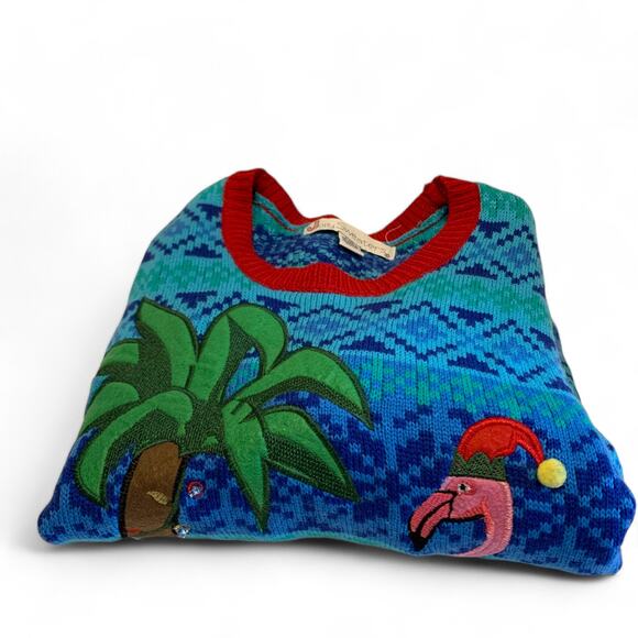 Flamingo Santa Ugly Christmas Sweater Florida Jolly Sweaters Womens LG READ - Picture 12 of 12